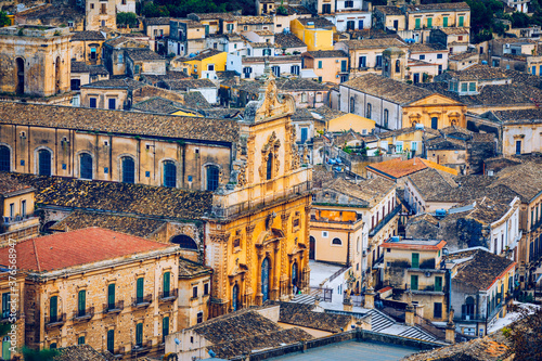 View of Modica, Sicily, Italy. Modica (Ragusa Province), view of the baroque town. Sicily, Italy. Ancient city Modica from above, Sicily, Italy