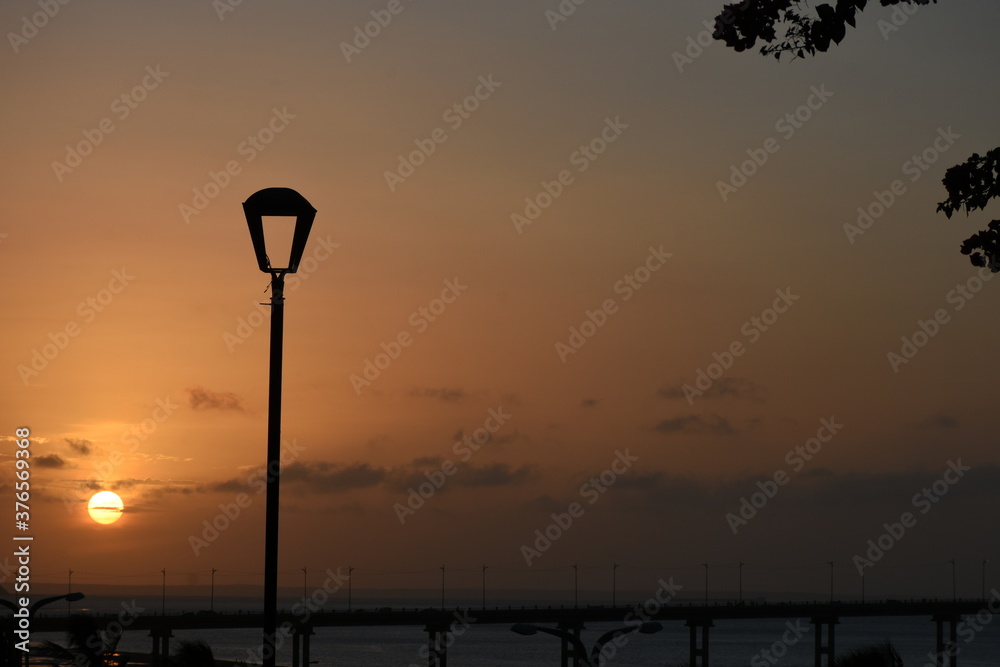 Sunset with lamps in São Luís, maranhão, Brazil