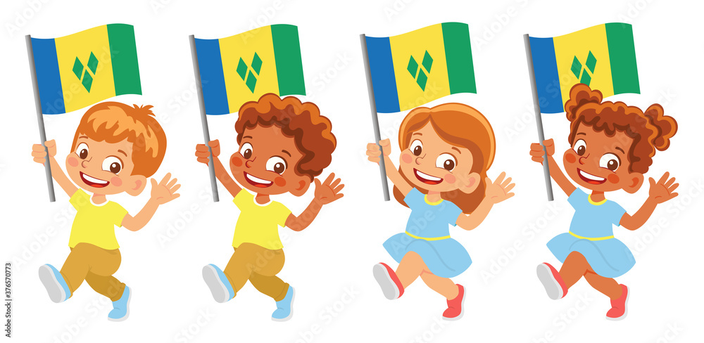 Saint Vincent and the Grenadines flag in hand set Saint Vincent and the Grenadines flag in hand set