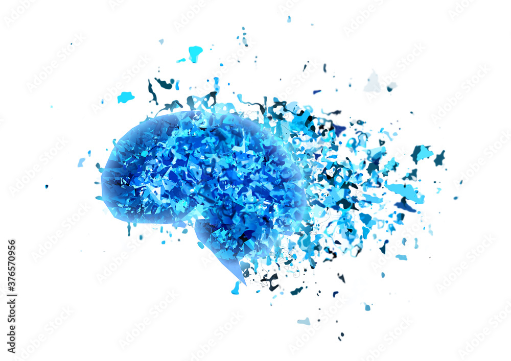 抽象的な青い脳が爆発する