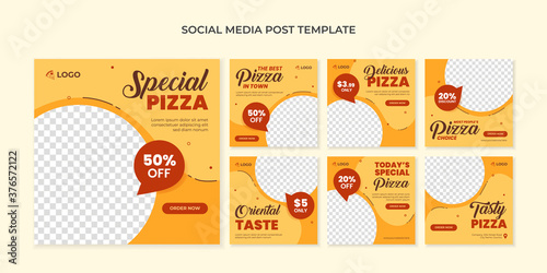 Special pizza social media post template. Food square banner for restaurant and cafe