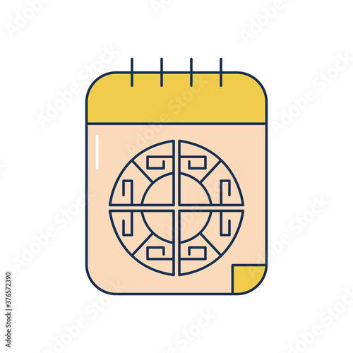 mid autumn concept, calendar with chinese amulet, line fill style