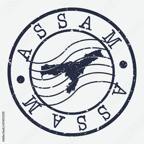 Assam, India Stamp Postal. A Map Silhouette Seal. Passport Round Design. Emblema Vector Icon Design Retro Travel.