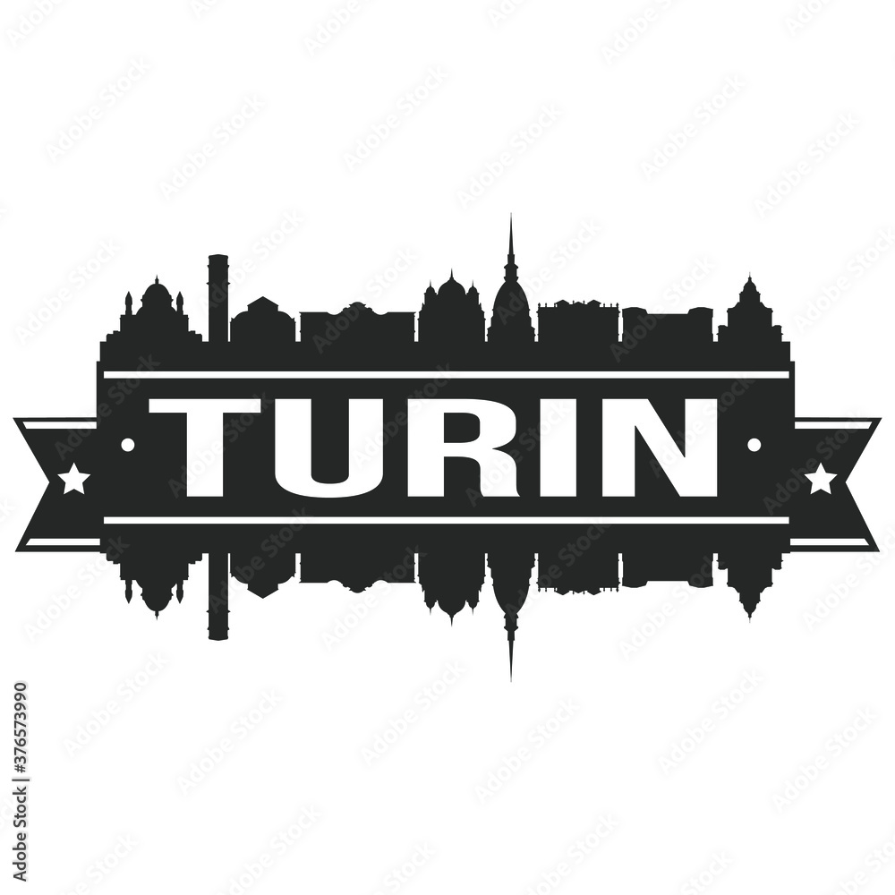 Turin Italy Skyline Silhouette Design City Vector Art landmark Logo.