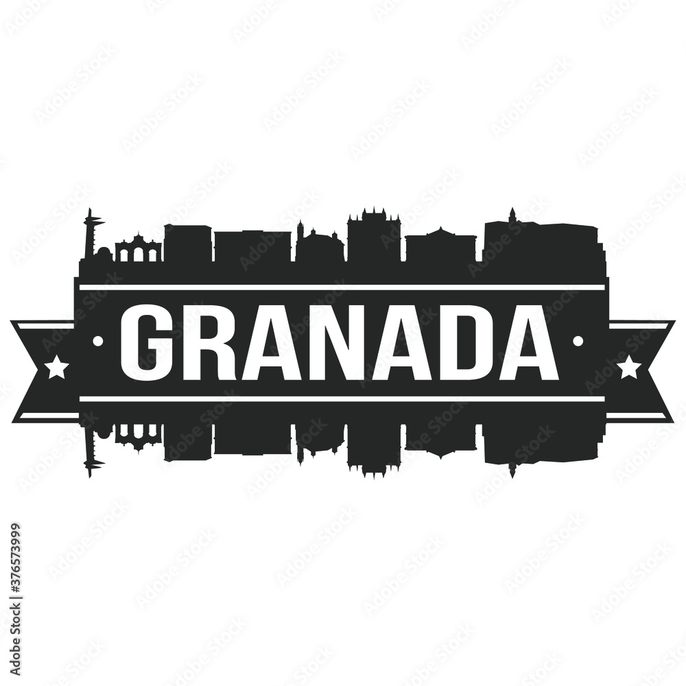 Granada Skyline Silhouette Design City Vector Art landmark Logo.