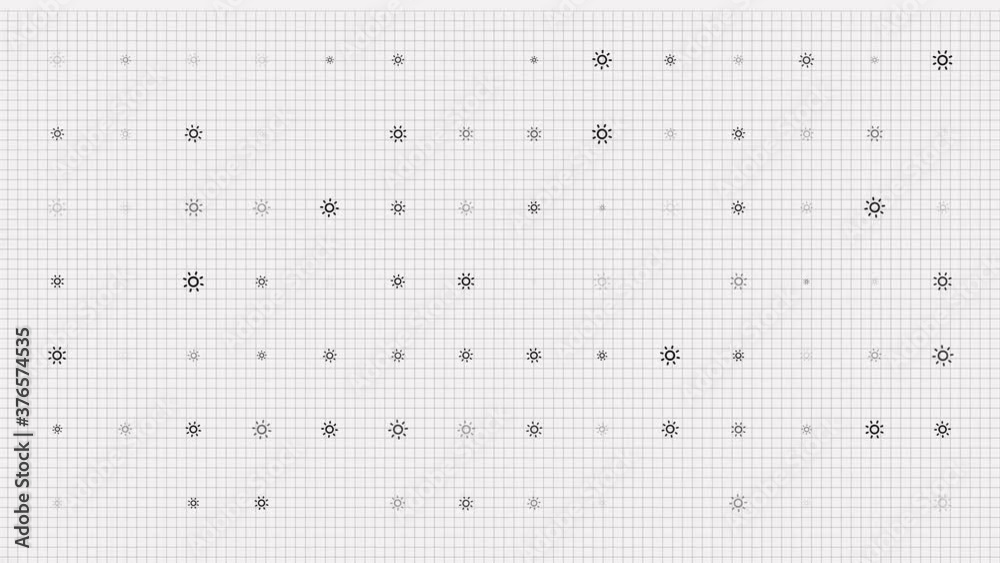 shining sun animation loop. Seamless pattern background. small suns slowly blink on grid. white backdrop. shining sun animation loop. Seamless pattern background. small suns slowly blink on grid. white backdrop.