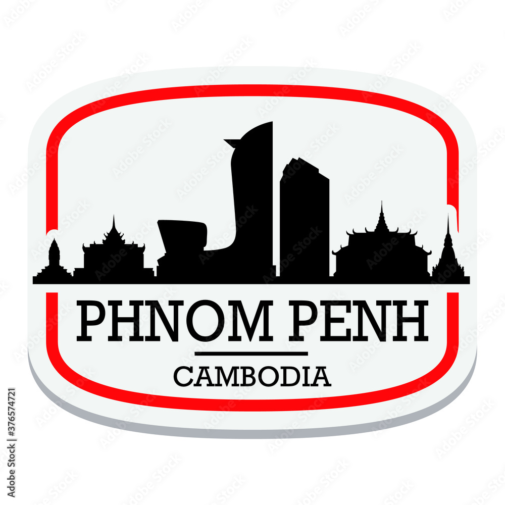 Phnom Penh Cambodia Label Stamp Icon Skyline City Design Tourism Logo.