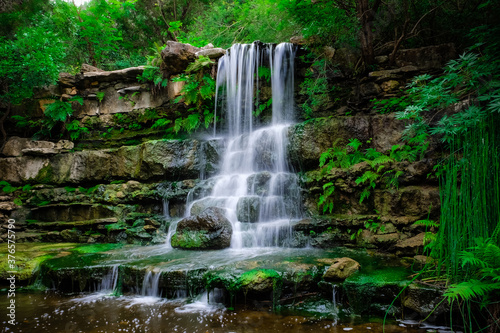 Small waterfall and green plants