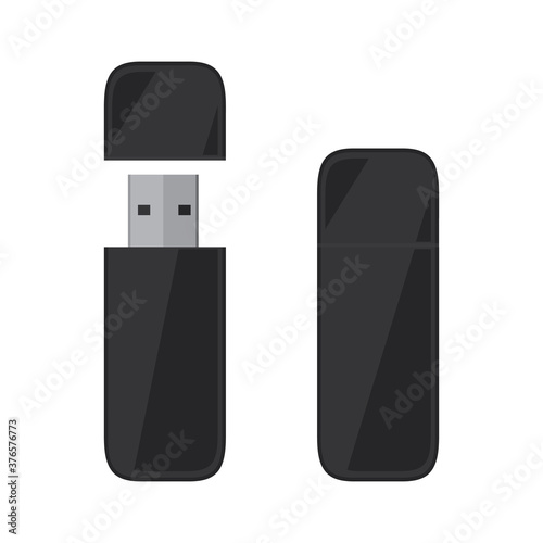 Black open & closed Usb / Usb card / Flash driver / Flash memory icon, flat design illustration, interface element for app ui ux web banner button, graphic vector eps isolated on white background
