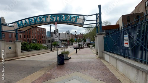 slow motion people walking on the bridge in Philadelphia