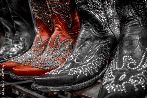 red cowgirl boots with rhinestones photo