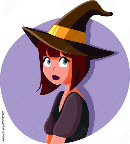 Halloween Witch Girl Wearing Hat and Costume