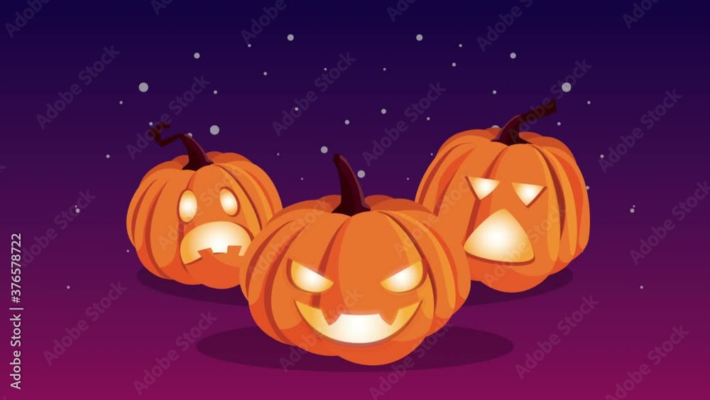 happy halloween animation with pumpkins