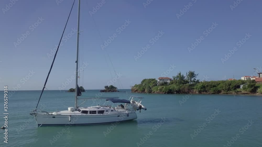Drone aerial view of boats in the bay, True Blue Bay, Grenada Drone aerial view of boats in the bay, True Blue Bay, Grenada