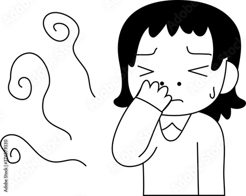 Woman troubled in stinking smell outline