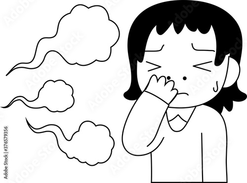 Woman troubled in stinking smell outline