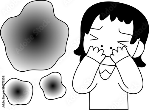 Woman troubled in stinking smell outline