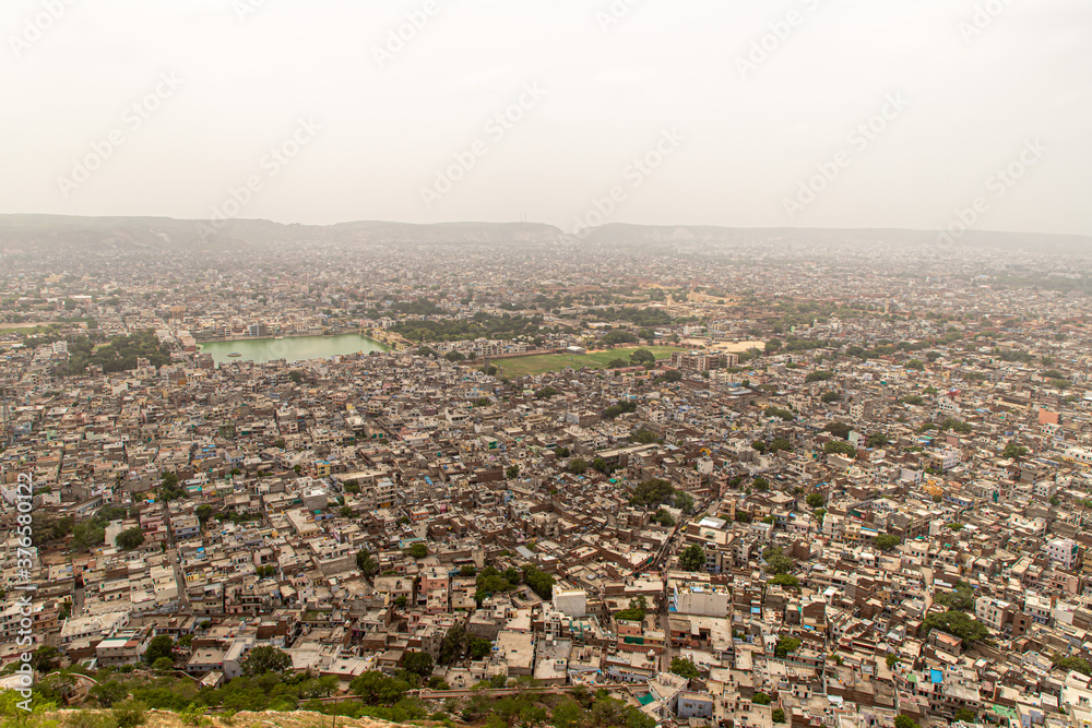 overall bird eye view,  landscape and cityscape from above at Amber Fort jaipur
