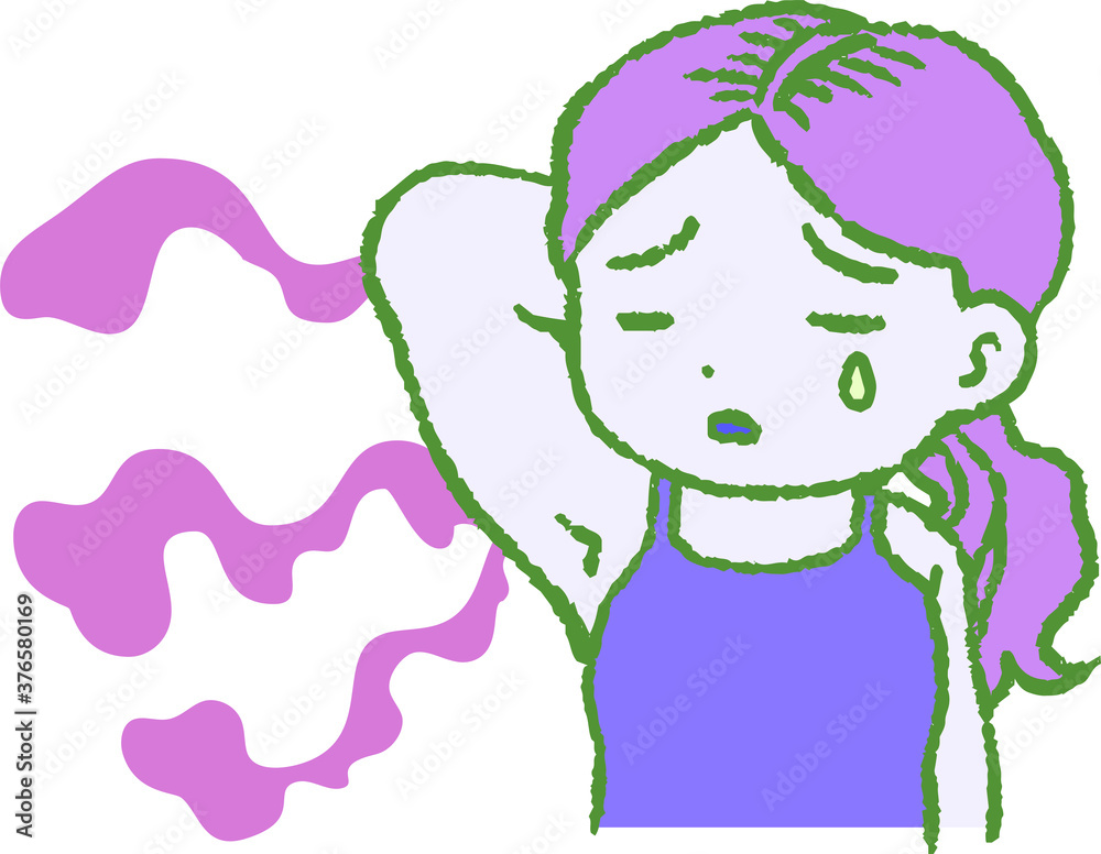 Fototapeta premium Purple Woman suffering from armpit odor