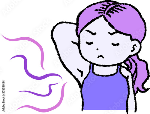 Purple Woman suffering from armpit odor