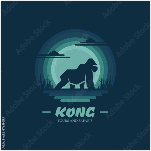 Gorilla with sky background. Design element for company logo, label, emblem, apparel or other merchandise. Scalable and editable Vector illustration. photo