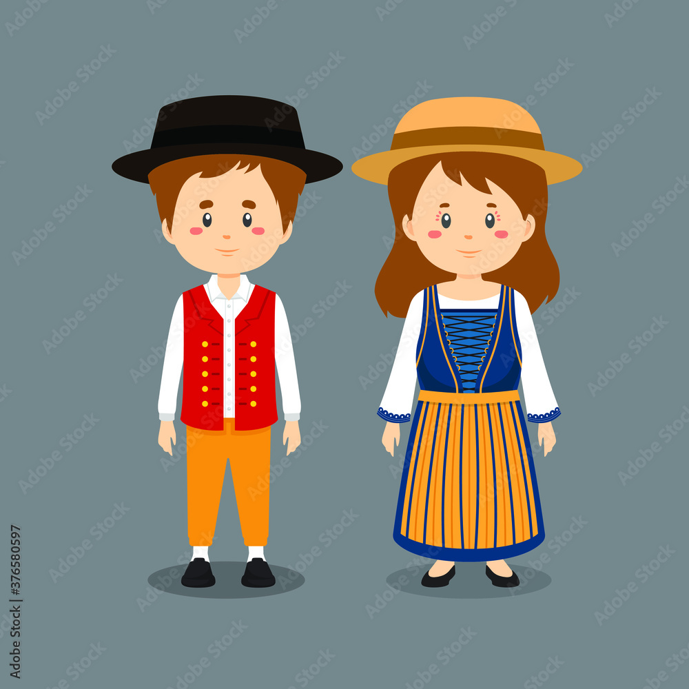 Couple Character Wearing Swiss National Dress Couple Character Wearing Swiss National Dress