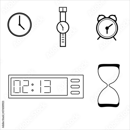 vector illustration of a set of clocks