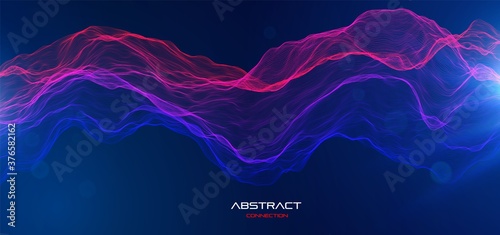 Abstract wave background. Music or sound illustration. Big data technology. Artificial intelligence concept. Network visualisation. Futuristic quantum computing.
