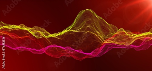 Abstract wave background. Music or sound illustration. Big data technology. Artificial intelligence concept. Network visualisation. Futuristic quantum computing.