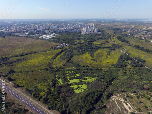 Aerial view of the saburb landscape (drone image). Near Kiev