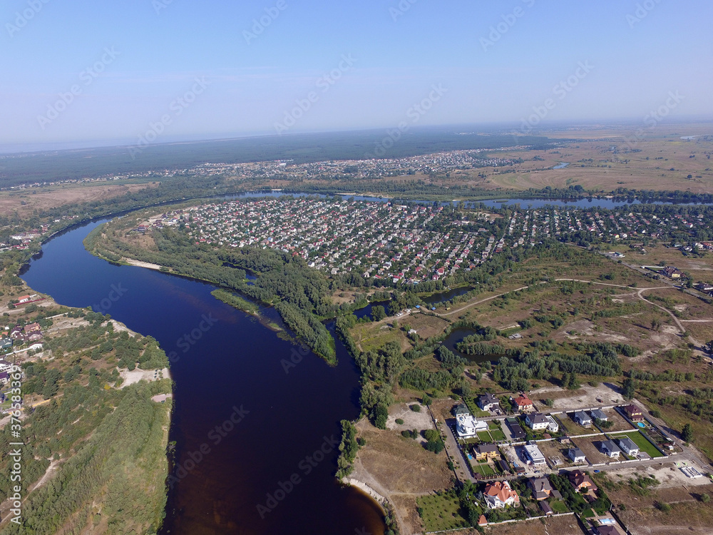 Desna river (drone image). Near Kiev