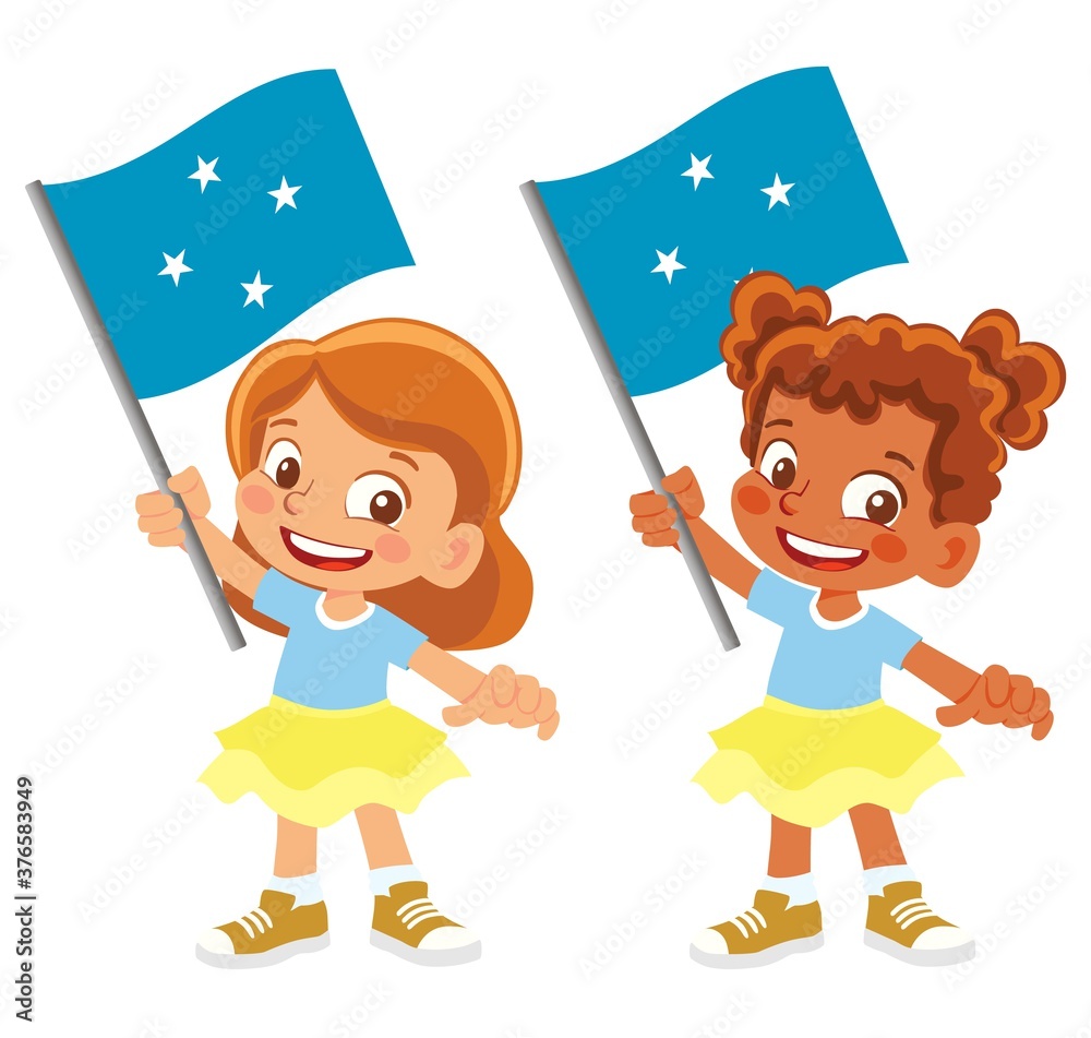 Micronesia flag in hand set Micronesia flag in hand set