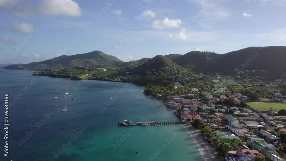 Drone view over Hillsborough Bay from the town, Carriacou, Grenada Drone view over Hillsborough Bay from the town, Carriacou, Grenada