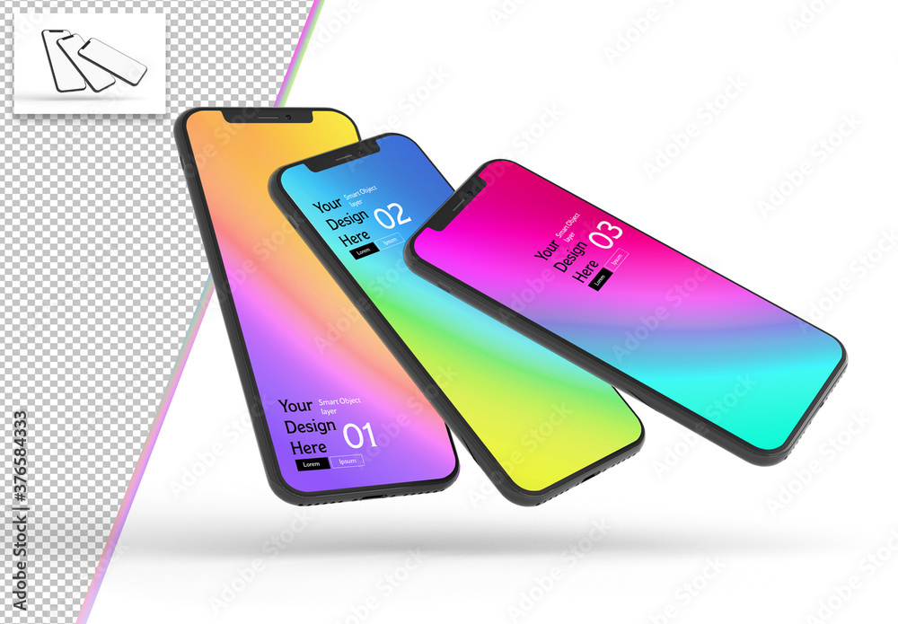 Mockup of 3 Smartphone Interfaces Stock Template | Adobe Stock