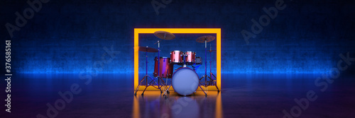 Drum kit studio setup on a dark background