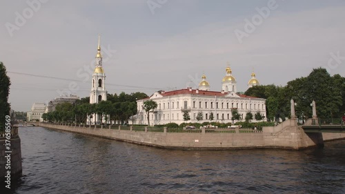 Famous Krukov Channel and Historic Naval (Nikolsky) Cathedral background in the summer - St. Petersburg, Russia photo