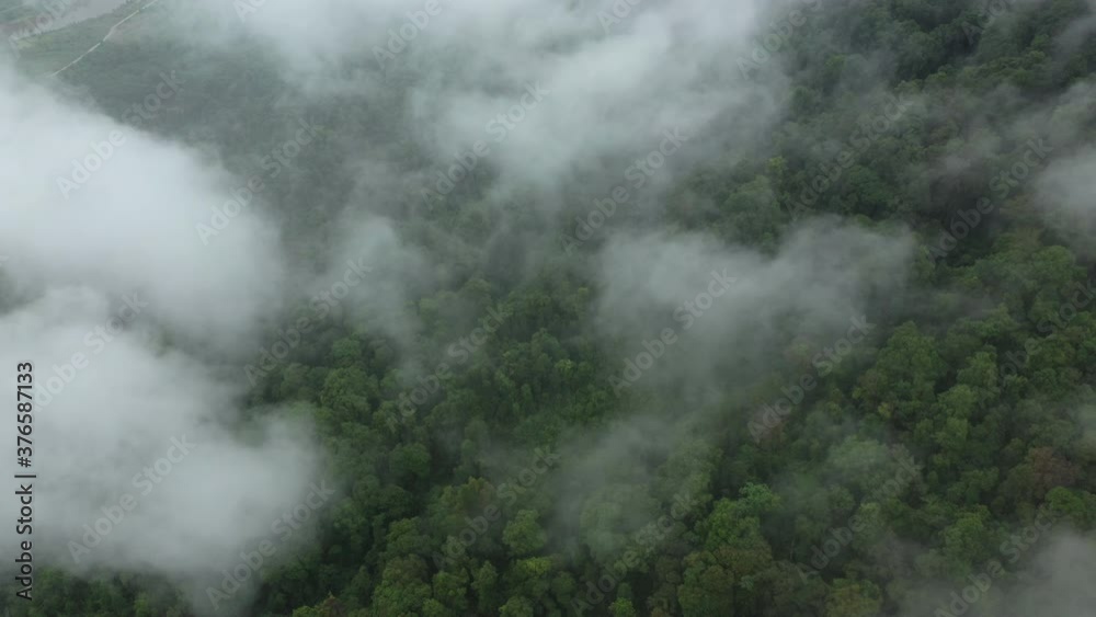 Clouds over mountains and lush tropical jungle in Asia, Laos, Khammouane, towards Thakek, on a cloudy day. Clouds over mountains and lush tropical jungle in Asia, Laos, Khammouane, towards Thakek, on a cloudy day.
