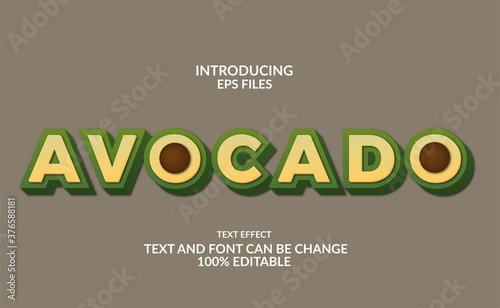 3d avocado fruit editable font and text effect style. green color with brown seed