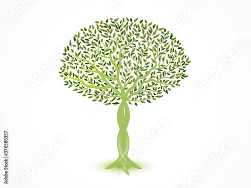 Logo ecology tree with braided trunk and colorful leaves  spring season 