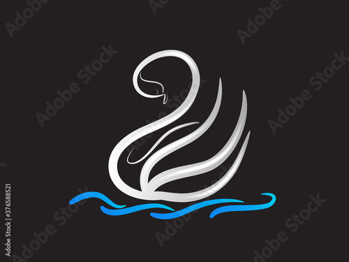Logo swan silhouette tattoo line art vector image graphic design illustration background template
