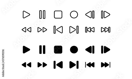 Media player icons. Outline and glyph style