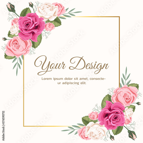 Pink rose wedding invitation vector floral template