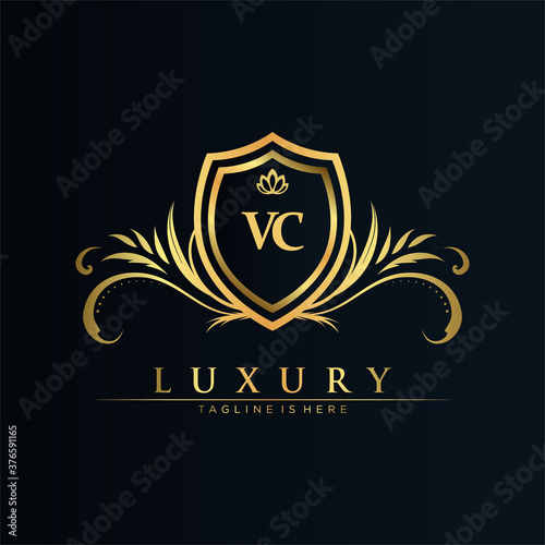 VC Letter Initial with Royal Template.elegant with crown logo vector, Creative Lettering Logo Vector Illustration.