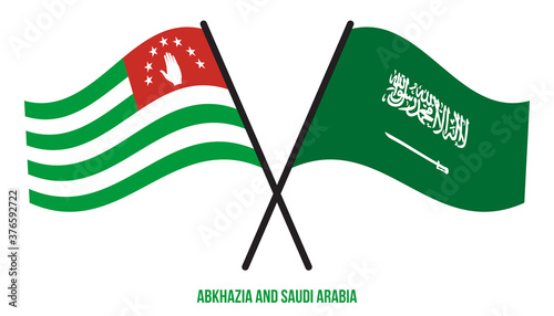 Abkhazia and Saudi Arabia Flags Crossed And Waving Flat Style. Official Proportion. Correct Colors.