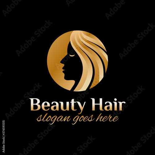 luxury beauty woman salon logo. gold hair salon logo design vector template