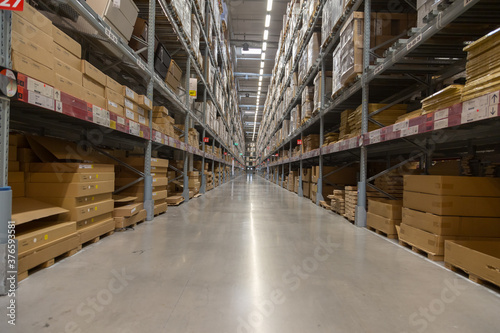 Way to warehouse with stocks of product and goods