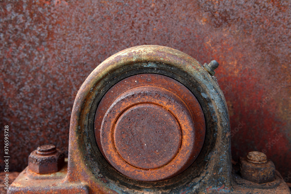 close up of old rusty metal , gear,bolt,wheel.