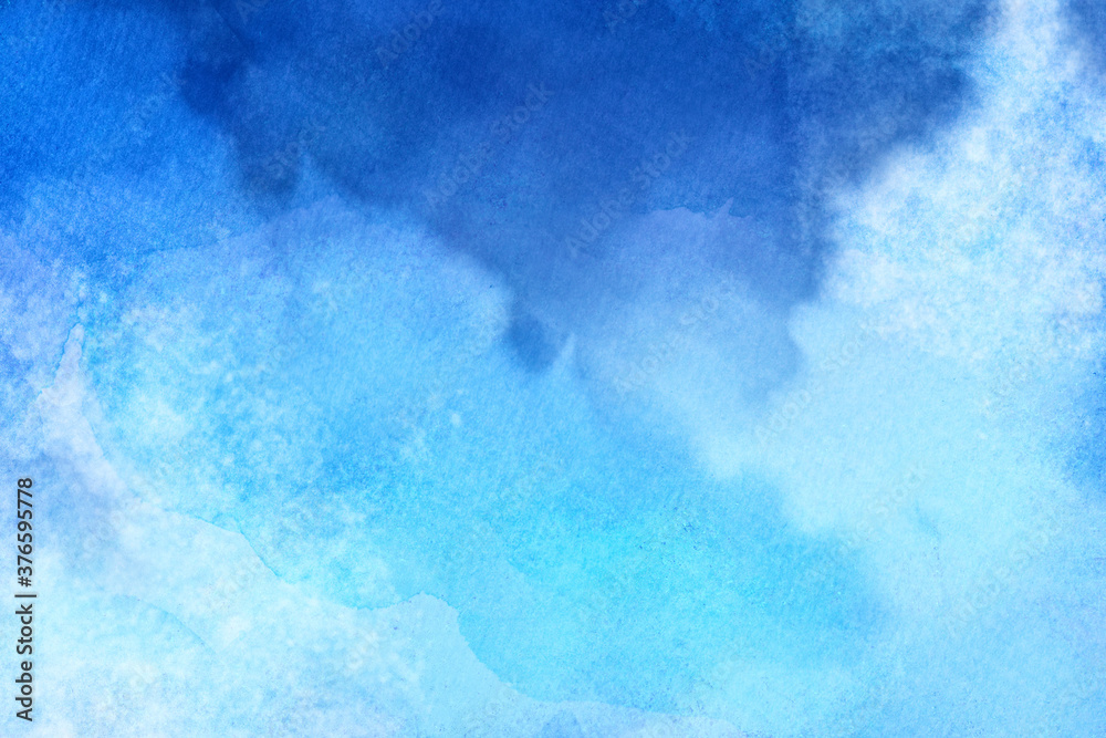 blue watercolor background texture, abstract cloudy white and blue color splash and blotches on paper texture in abstract pattern
