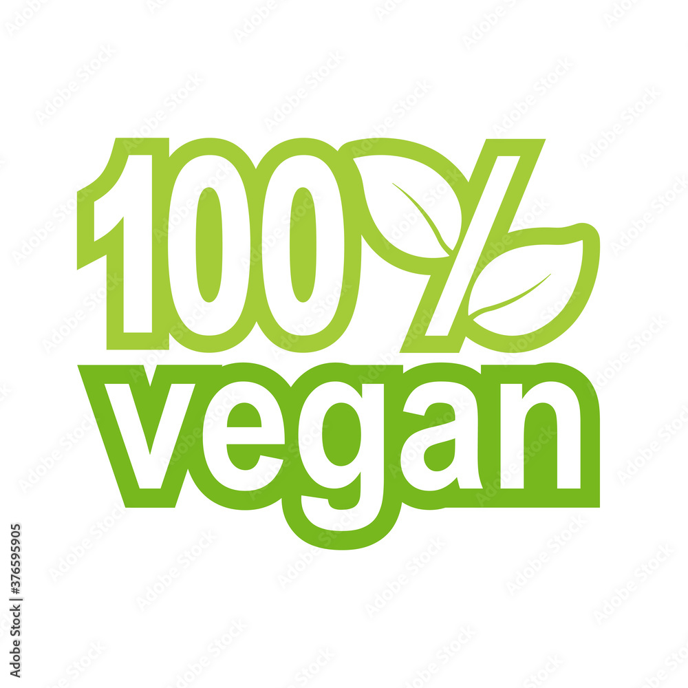 100% vegan label concept with raw green leaves, vector illustration 100% vegan label concept with raw green leaves, vector illustration