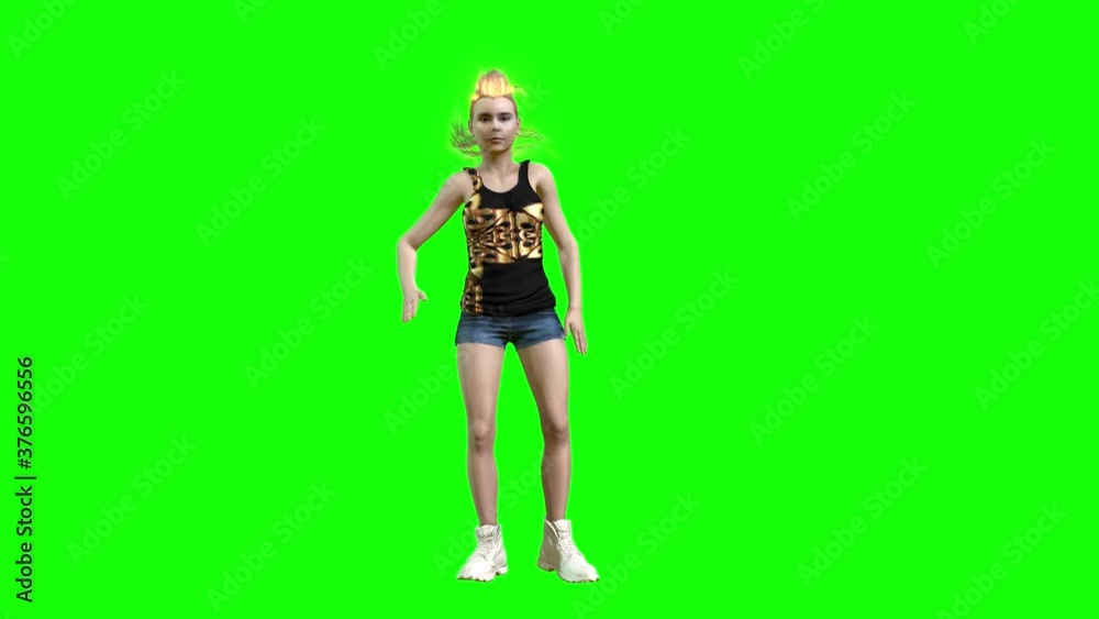 3d animation of two teenage avatar girls dressing to be different, walking, waving and greeting someone.